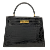 エルメス HERMES ケリー28　外縫い 〇V刻 ブラック　ゴールド金具 ポロサス レディース ショルダーバッグ