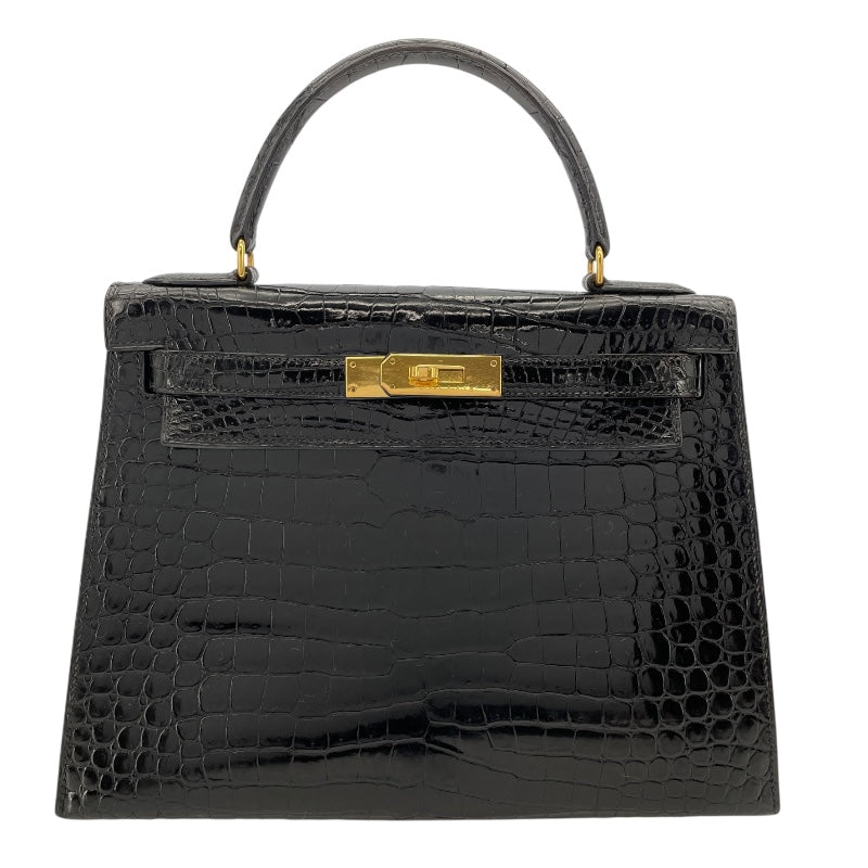 エルメス HERMES ケリー28　外縫い 〇V刻 ブラック　ゴールド金具 ポロサス レディース ショルダーバッグ