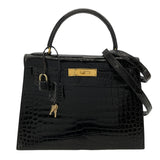 エルメス HERMES ケリー28　外縫い 〇V刻 ブラック　ゴールド金具 ポロサス レディース ショルダーバッグ