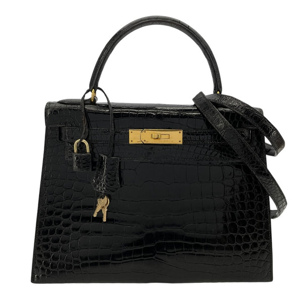 エルメス HERMES ケリー28　外縫い 〇V刻 ブラック　ゴールド金具 ポロサス レディース ショルダーバッグ