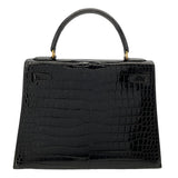 エルメス HERMES ケリー28　外縫い 〇V刻 ブラック　ゴールド金具 ポロサス レディース ショルダーバッグ