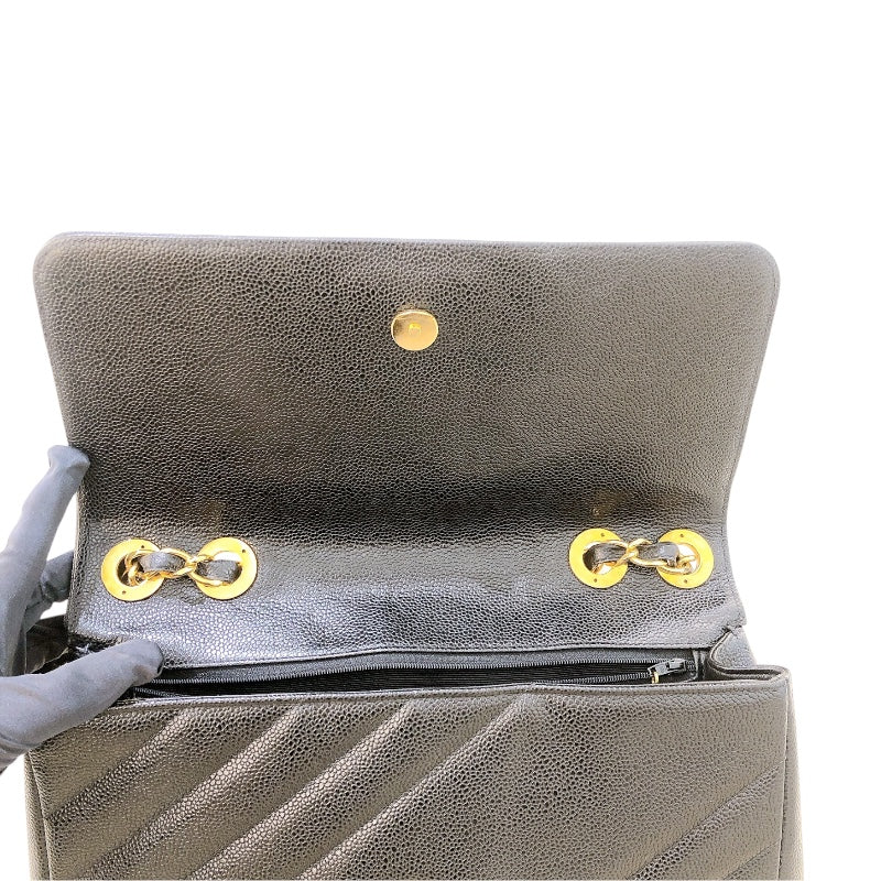 シャネル CHANEL ラージフラップチェーンショルダー GD金具 キャビア レディース ショルダーバッグ