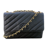 シャネル CHANEL ラージフラップチェーンショルダー GD金具 キャビア レディース ショルダーバッグ