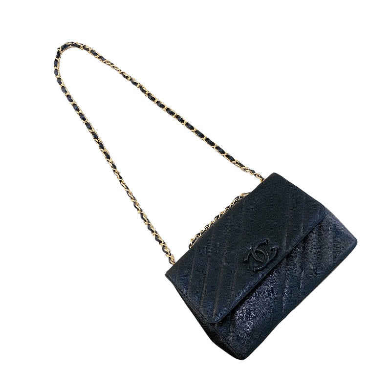 シャネル CHANEL ラージフラップチェーンショルダー GD金具 キャビア レディース ショルダーバッグ