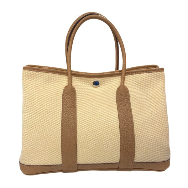 エルメス HERMES ガーデンパーティーTPM B刻 クリーム×ベージュマルファ シルバー金具 トワル/ネゴンダ レディース ハンドバッグ