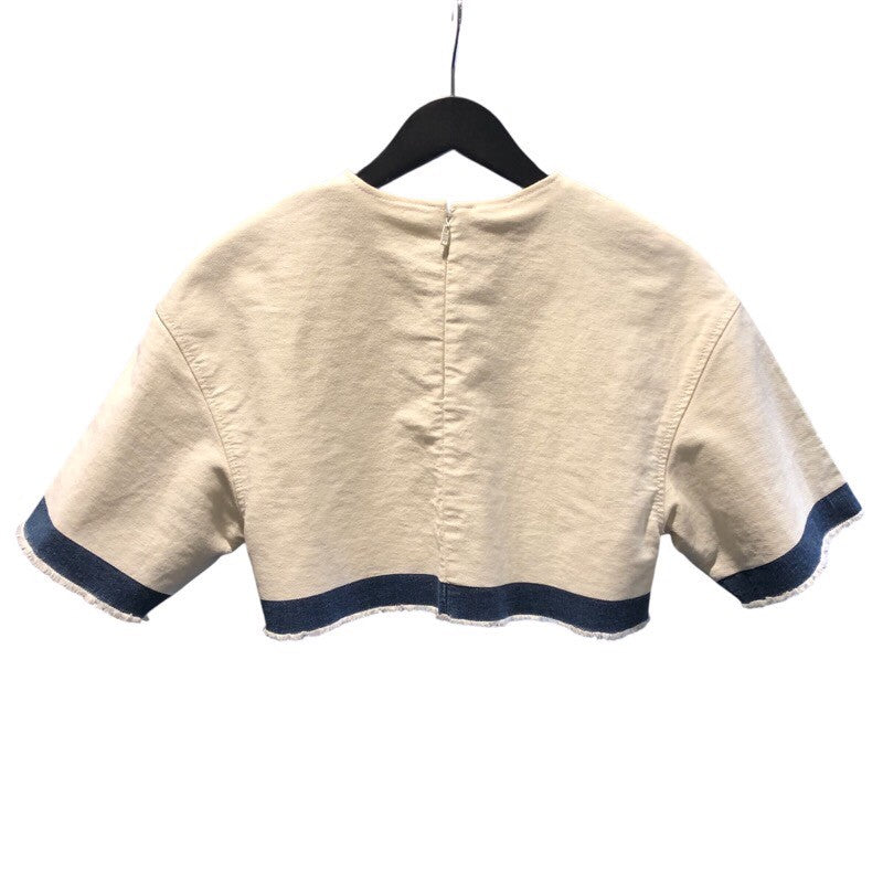 プラダ PRADA トライアングルロゴ半袖クロップドトップス GFT012 クリーム コットン 半袖Ｔシャツ レディース 中古 プラダ PRADA トライアングルロゴ半袖クロップドトップス GFT012