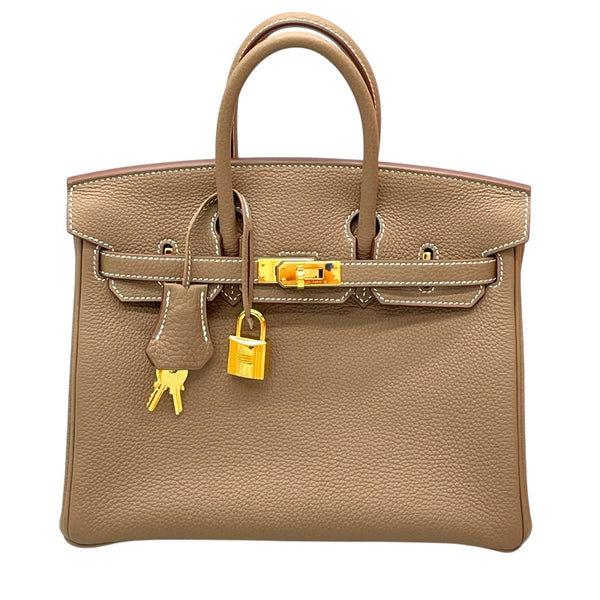 エルメス HERMES バーキン25 U刻印 エトゥープ ゴールド金具 トゴ レディース ハンドバッグ