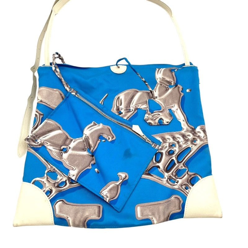 エルメス HERMES シルキーシティ ブルー シルク レディース ショルダーバッグ
