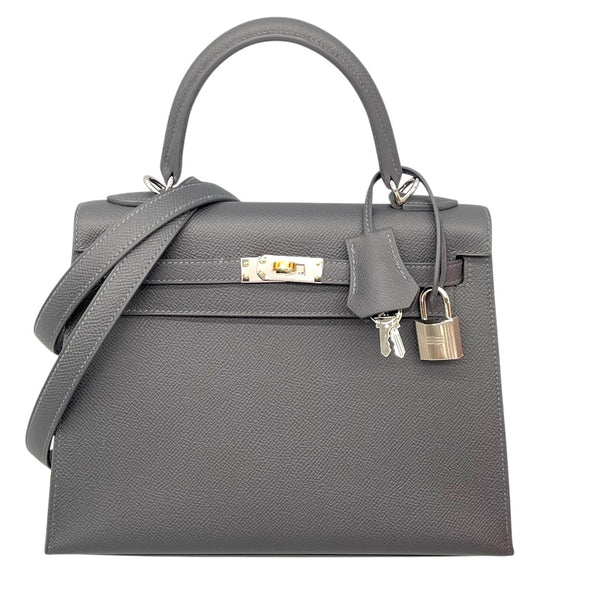 エルメス HERMES ケリー25 外縫い W刻 グリミスティ/シルバー×ゴールド金具 エプソン レディース ショルダーバッグ