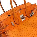 エルメス HERMES バーキン30 □H刻 オレンジ×SV金具 オーストリッチ レディース ハンドバッグ