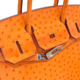 エルメス HERMES バーキン30 □H刻 オレンジ×SV金具 オーストリッチ レディース ハンドバッグ