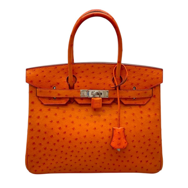 エルメス HERMES バーキン30 □H刻 オレンジ×SV金具 オーストリッチ レディース ハンドバッグ