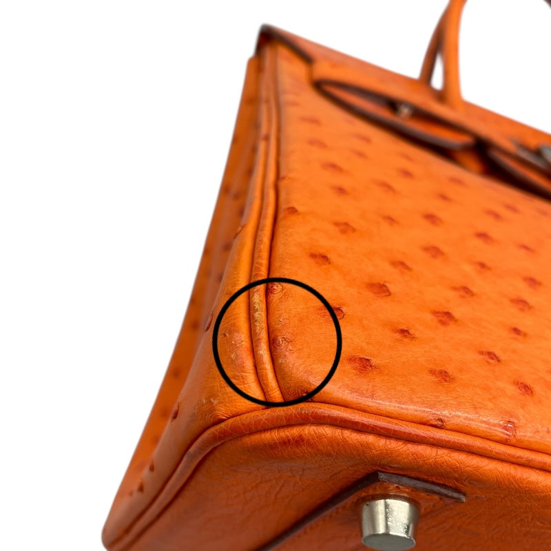 エルメス HERMES バーキン30 □H刻 オレンジ×SV金具 オーストリッチ レディース ハンドバッグ