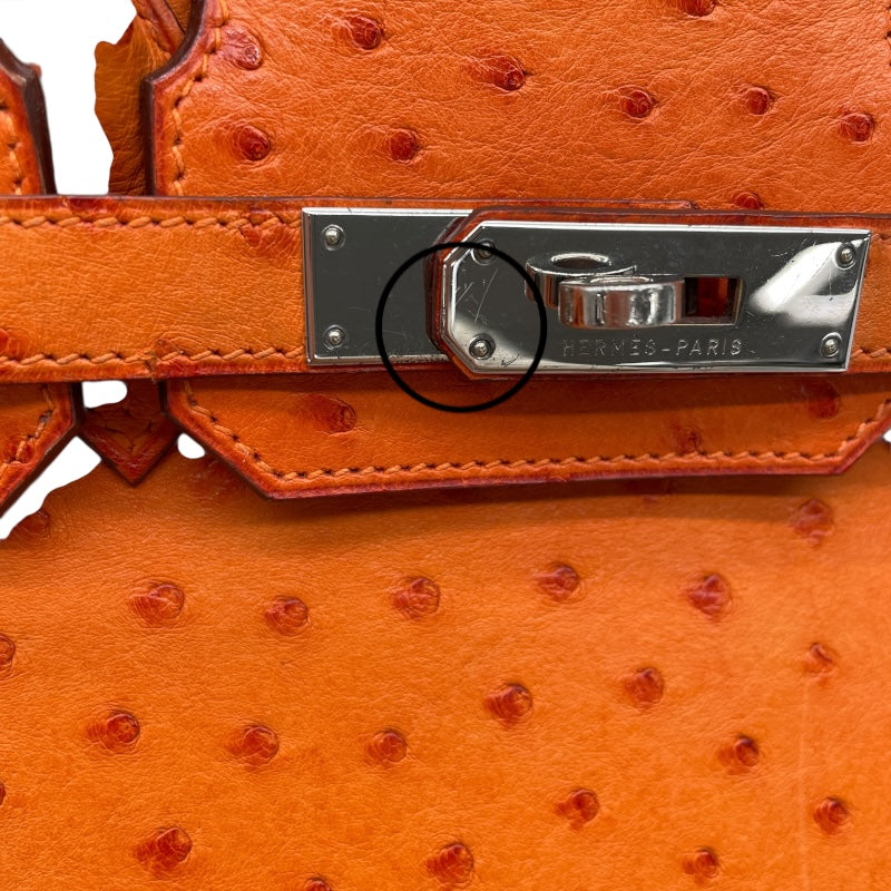 エルメス HERMES バーキン30 □H刻 オレンジ×SV金具 オーストリッチ レディース ハンドバッグ