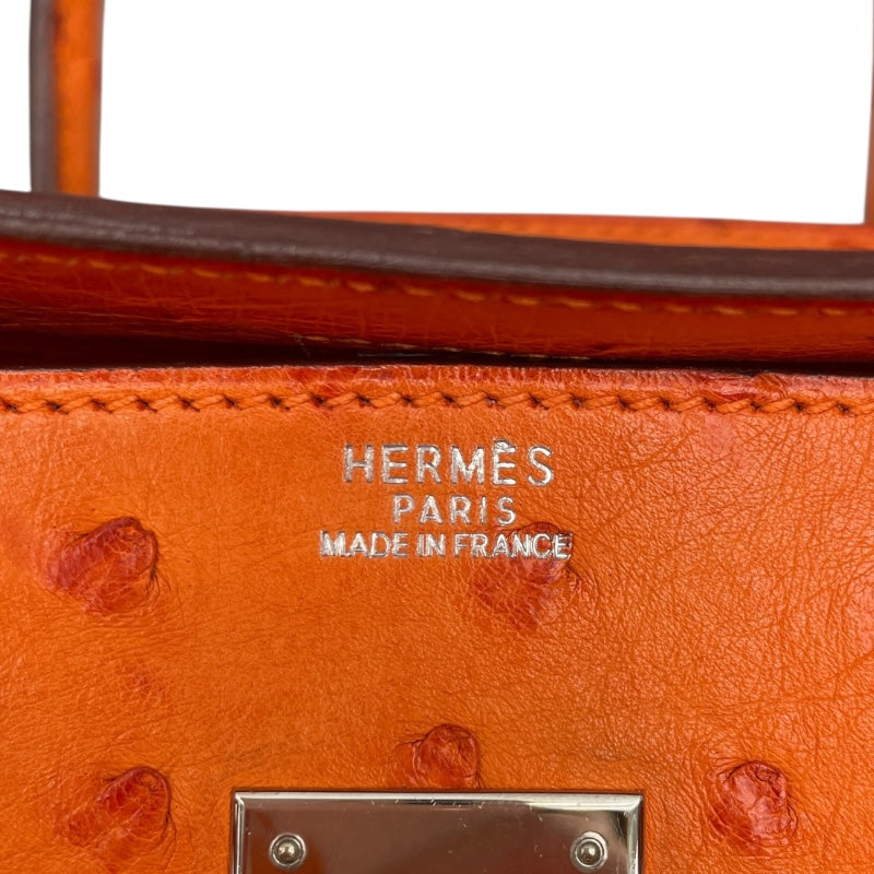 エルメス HERMES バーキン30 □H刻 オレンジ×SV金具 オーストリッチ レディース ハンドバッグ