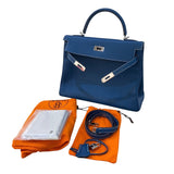 エルメス HERMES ケリー32 内縫い □F刻 ブルータラサ/SV金具 トゴ レディース ハンドバッグ