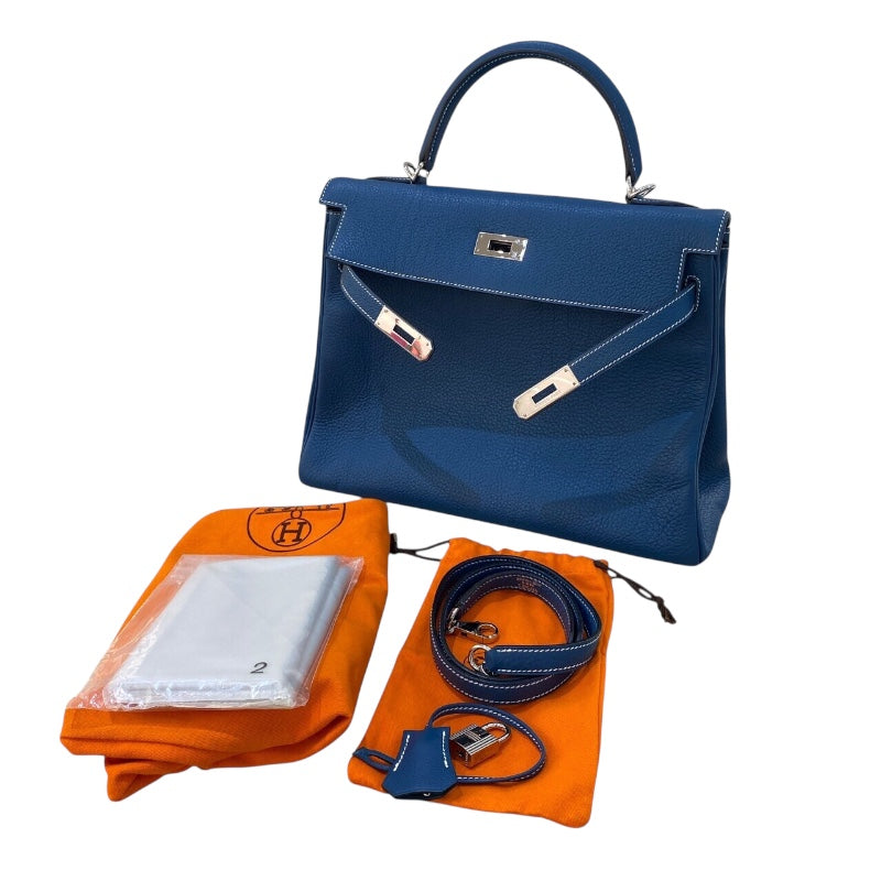 エルメス HERMES ケリー32 内縫い □F刻 ブルータラサ/SV金具 トゴ レディース ハンドバッグ
