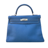 エルメス HERMES ケリー32 内縫い □F刻 ブルータラサ/SV金具 トゴ レディース ハンドバッグ