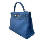 エルメス HERMES ケリー32 内縫い □F刻 ブルータラサ/SV金具 トゴ レディース ハンドバッグ