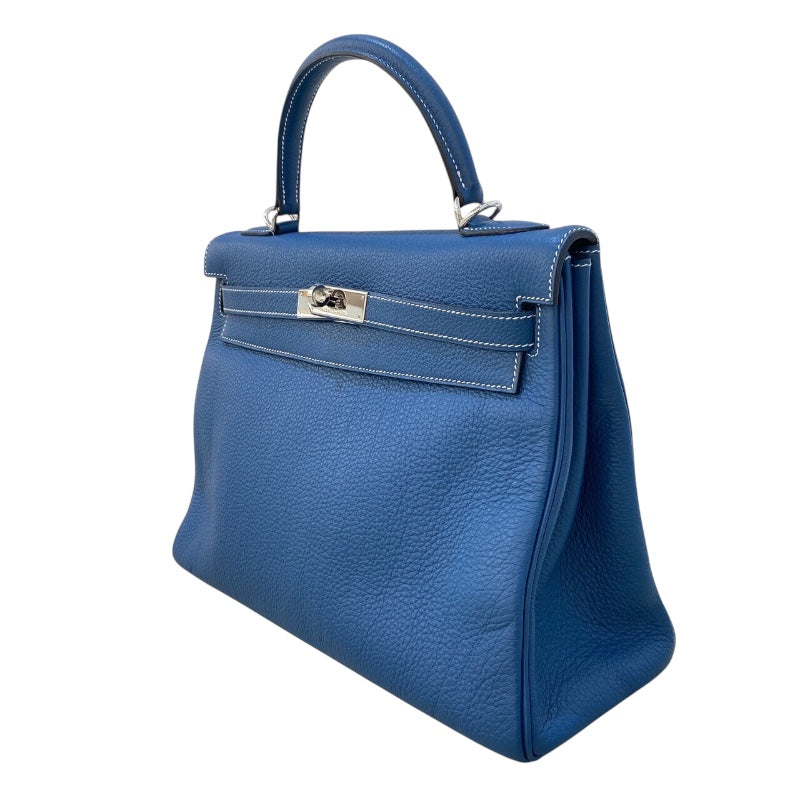エルメス HERMES ケリー32 内縫い □F刻 ブルータラサ/SV金具 トゴ レディース ハンドバッグ