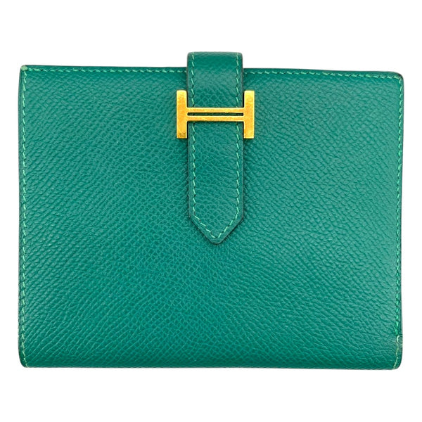 エルメス HERMES ベアンコンパクト □R刻 マラカルト×ゴールド エプソン レディース 二つ折り財布