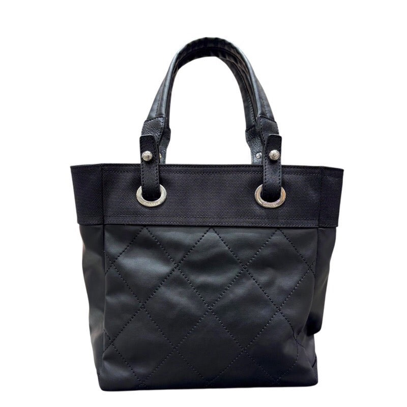 シャネル CHANEL パリビアリッツトートPM A34208 ブラック コーティングキャンバス レディース トートバッグ