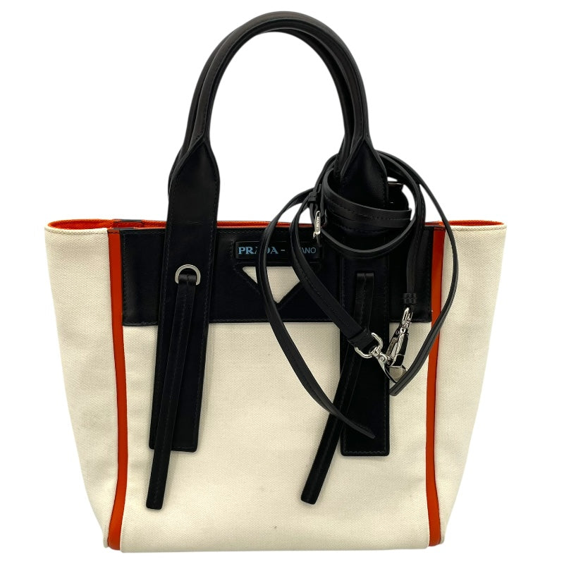 プラダ PRADA ウーヴェルチュールハンド 1BG234 ホワイト キャンバス レディース ハンドバッグ