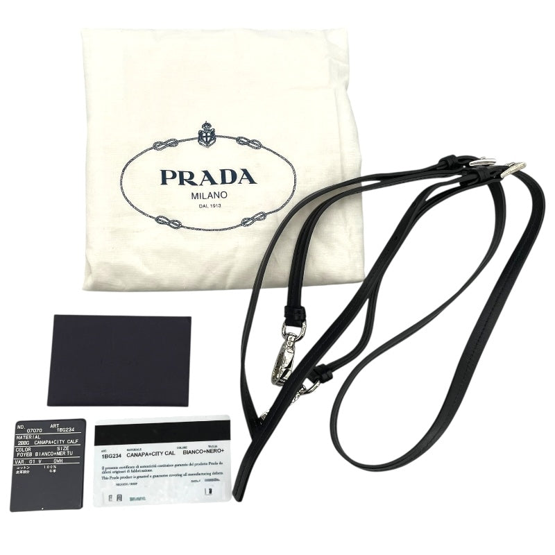 プラダ PRADA ウーヴェルチュールハンド 1BG234 ホワイト キャンバス レディース ハンドバッグ