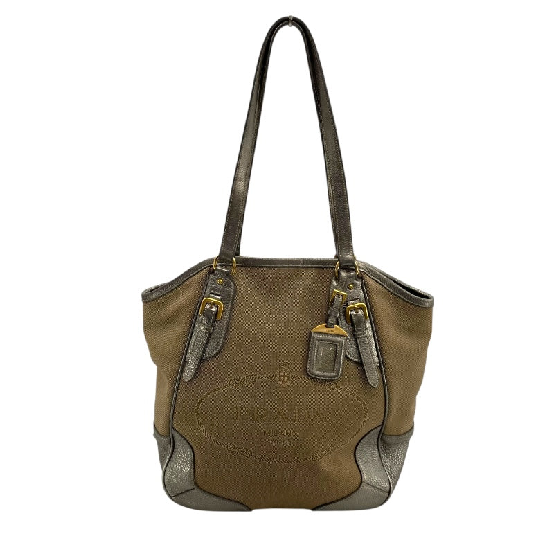 プラダ PRADA トートバッグ ブラウン/シルバー キャンバス・レザー レディース トートバッグ