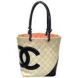 シャネル CHANEL カンボンライン トートバッグ スモール A25166 10番台 ホワイト×ピンク カーフレザー レディース トートバッグ