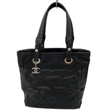 シャネル CHANEL パリビアリッツトートPM A34208 ブラック コーティングキャンバス レディース トートバッグ