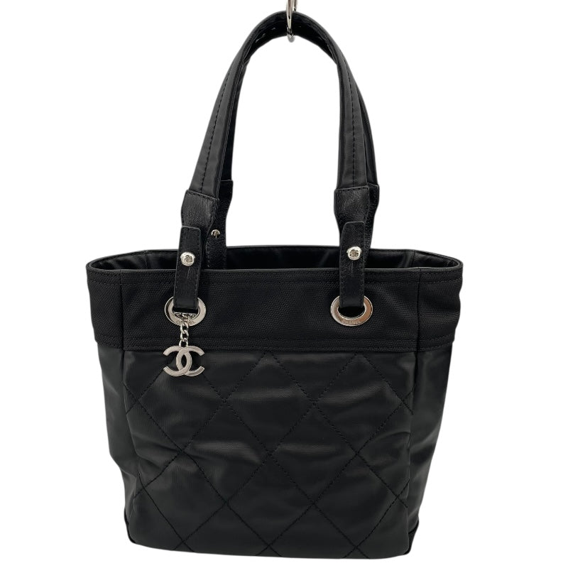 シャネル CHANEL パリビアリッツトートPM A34208 ブラック コーティングキャンバス レディース トートバッグ