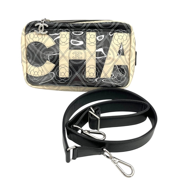 シャネル CHANEL カメリアショルダー A57273 25番台 ブラック×ベージュ キャンバス/ビニール レディース ショルダーバッグ