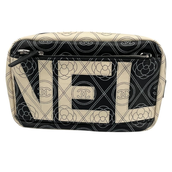 シャネル CHANEL カメリアショルダー A57273 25番台 ブラック×ベージュ キャンバス/ビニール レディース ショルダーバッグ