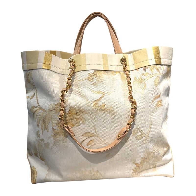 シャネル CHANEL ボタニカルチェーントート ホワイト・ベージュ キャンバス レディース トートバッグ