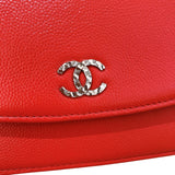 シャネル CHANEL チェーンウォレット レッド シルバー金具 キャビアスキン レディース ショルダーバッグ
