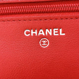 シャネル CHANEL チェーンウォレット レッド シルバー金具 キャビアスキン レディース ショルダーバッグ