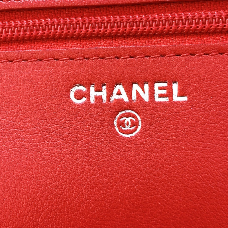 シャネル CHANEL チェーンウォレット レッド シルバー金具 キャビアスキン レディース ショルダーバッグ