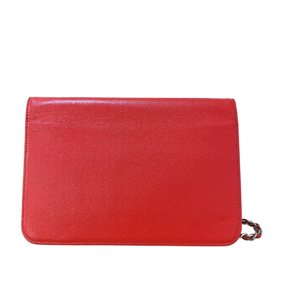 シャネル CHANEL チェーンウォレット レッド シルバー金具 キャビアスキン レディース ショルダーバッグ
