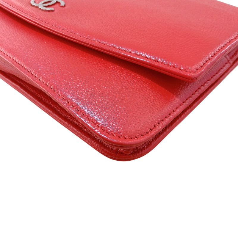 シャネル CHANEL チェーンウォレット レッド シルバー金具 キャビアスキン レディース ショルダーバッグ