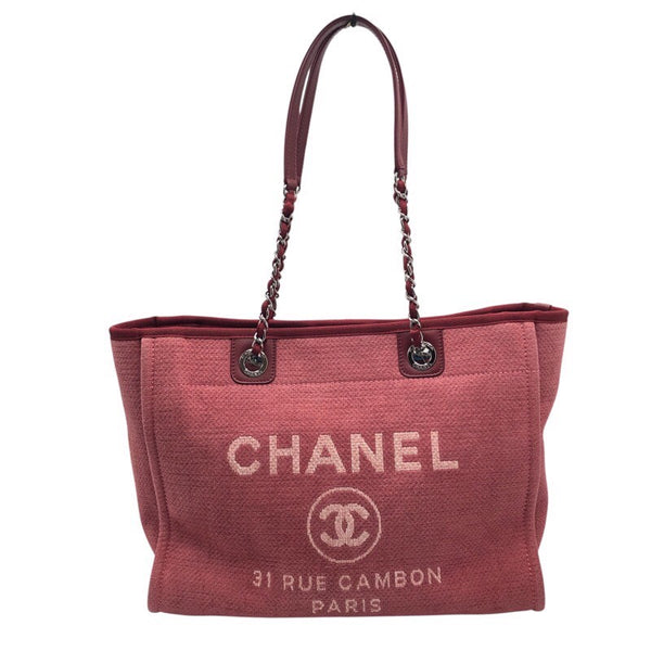 シャネル CHANEL ドーヴィルMM A67001 レッド×SV金具 キャンバス レディース トートバッグ