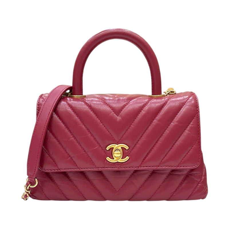 シャネル CHANEL ココハンドルXS Vステッチ A92990 26番台 ピンク ゴールド金具 ラムスキン レディース ハンドバッグ