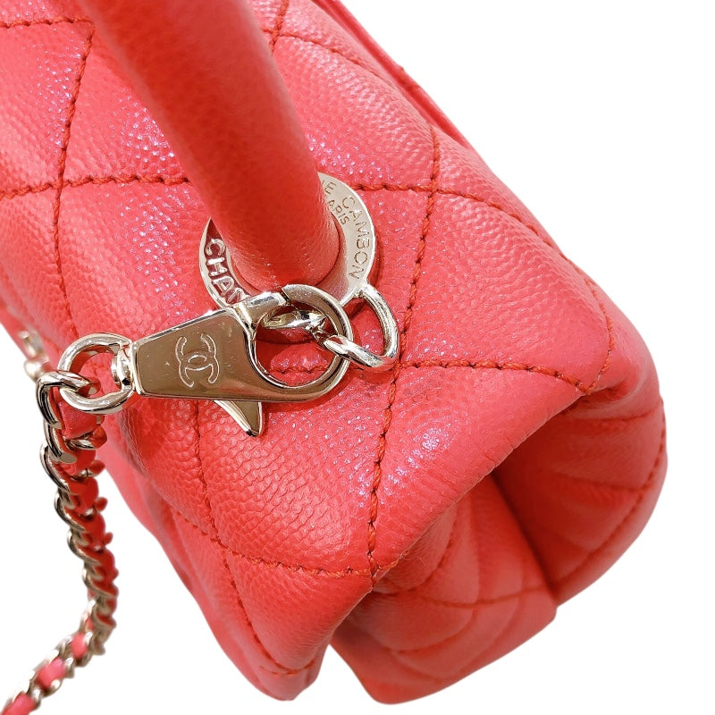 シャネル CHANEL ココハンドルXXS AS2215 オレンジ　ゴールド金具 キャビアスキン レディース ショルダーバッグ