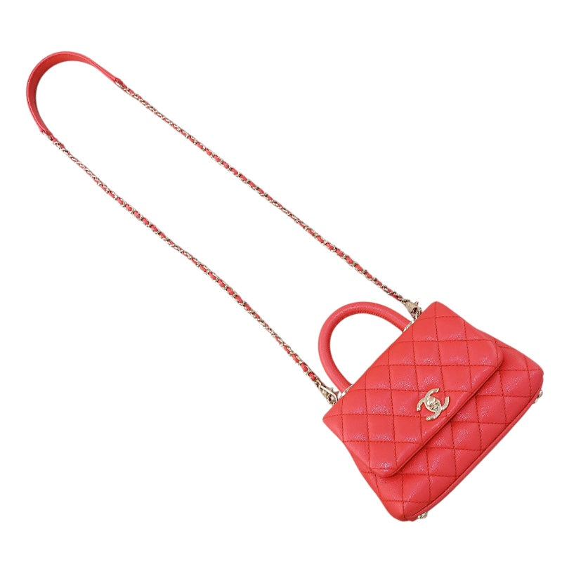 シャネル CHANEL ココハンドルXXS AS2215 オレンジ　ゴールド金具 キャビアスキン レディース ショルダーバッグ