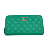シャネル CHANEL マトラッセラウンドジップ グリーン キャビアスキン レディース 二つ折り財布