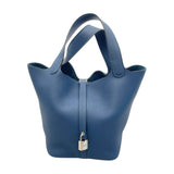 エルメス HERMES ピコタンロックMM Y刻 ディープブルー/SV金具 トリヨンクレマンス レディース ハンドバッグ