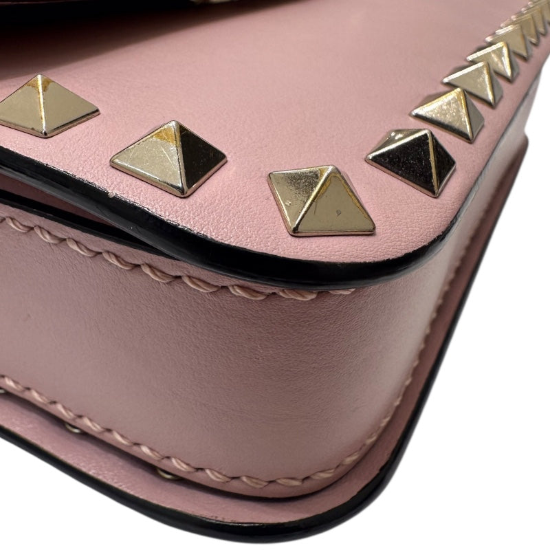 ヴァレンティノ VALENTINO ロックスタッズ ショルダーバッグ ピンク レザー SV金具 レディース ショルダーバッグ