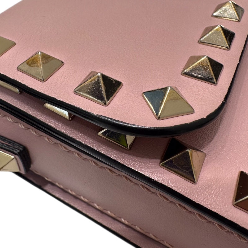 ヴァレンティノ VALENTINO ロックスタッズ ショルダーバッグ ピンク レザー SV金具 レディース ショルダーバッグ