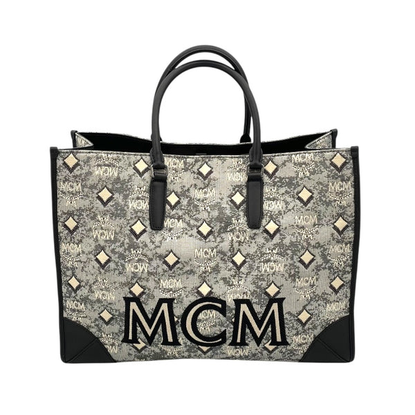 【極美品】MCM エムシーエム トートバッグ グレー系 大容量 ユニセックス エム・シー・エム MCM ミュンヘントートバッグ グレー モノグラム