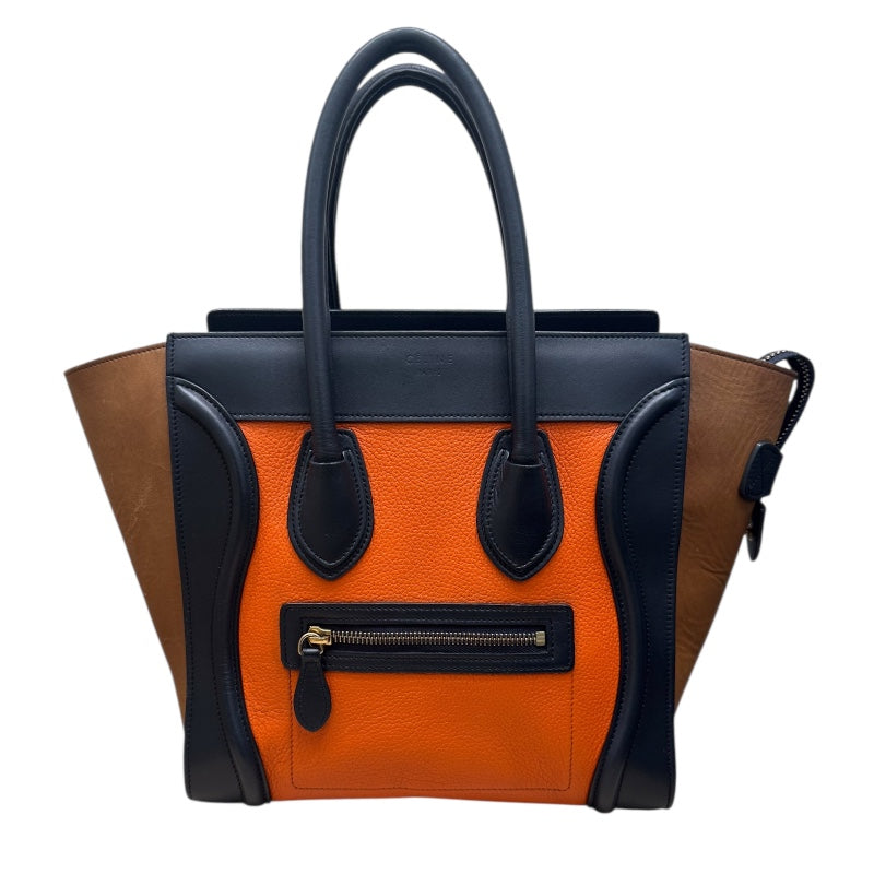 セリーヌ CELINE ラゲージマイクロショッパー オレンジ・ネイビー レザー レディース ハンドバッグ